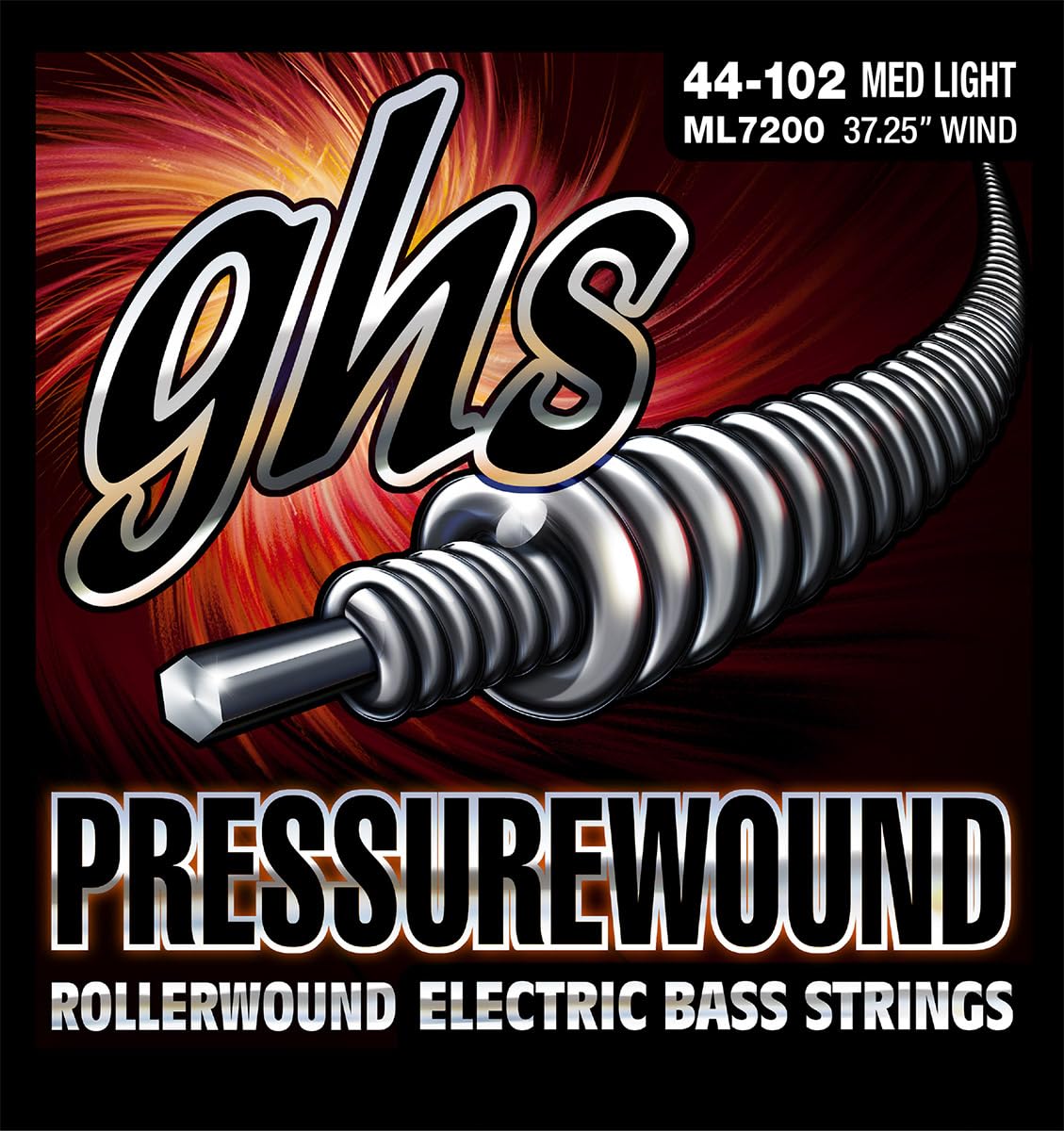 GHS ML7200 44 - 102 Medium Light Long Scale Pressure Wound Bass String Set,silver