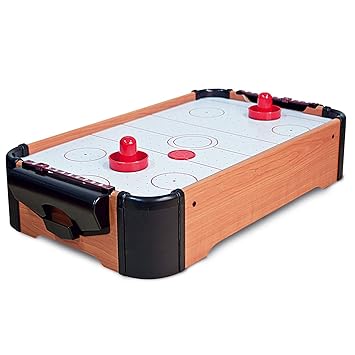 Zeus Wooden Home Pushers Pucks Battery Operated Air Hockey Mini Tabletop Indoor Game Play Set on Table for Boys and Girls (Multicolour)