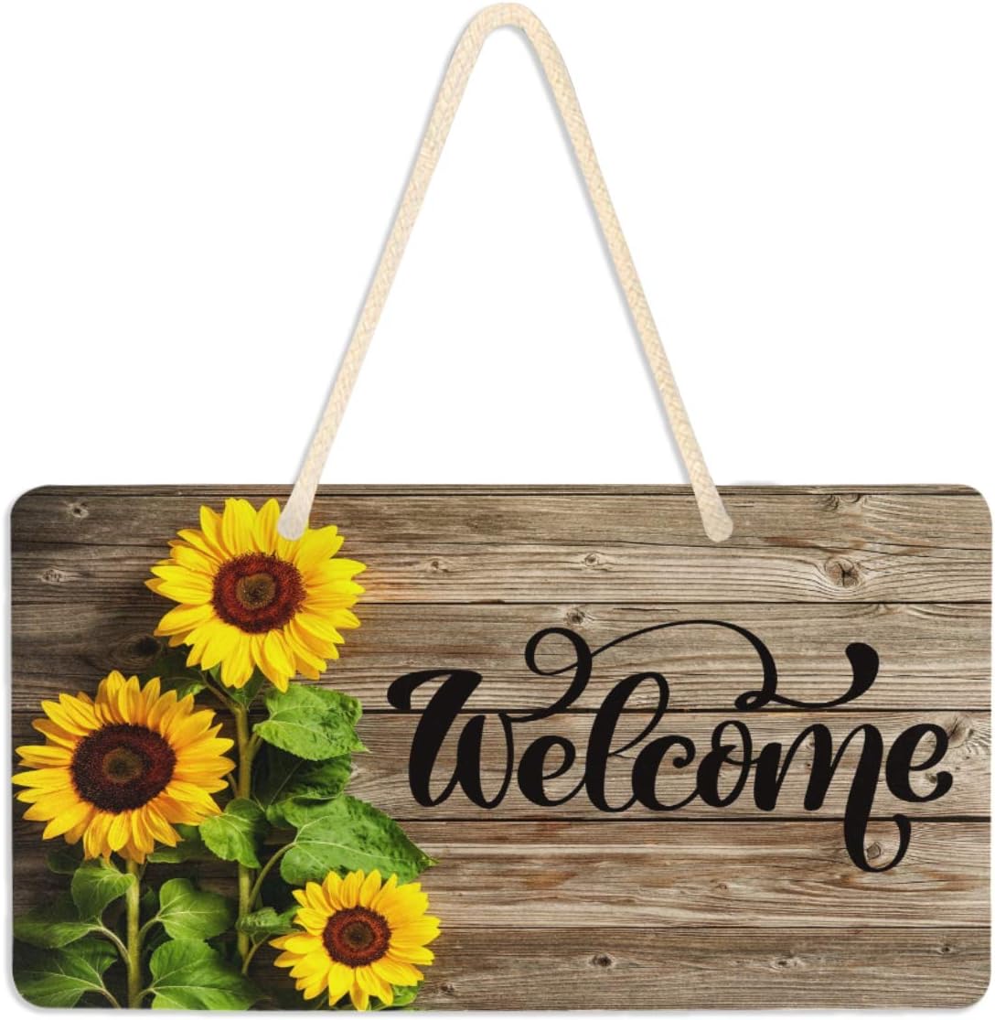 Vdsrup Beautiful Sunflowers Door Sign Plaque Wood Texture