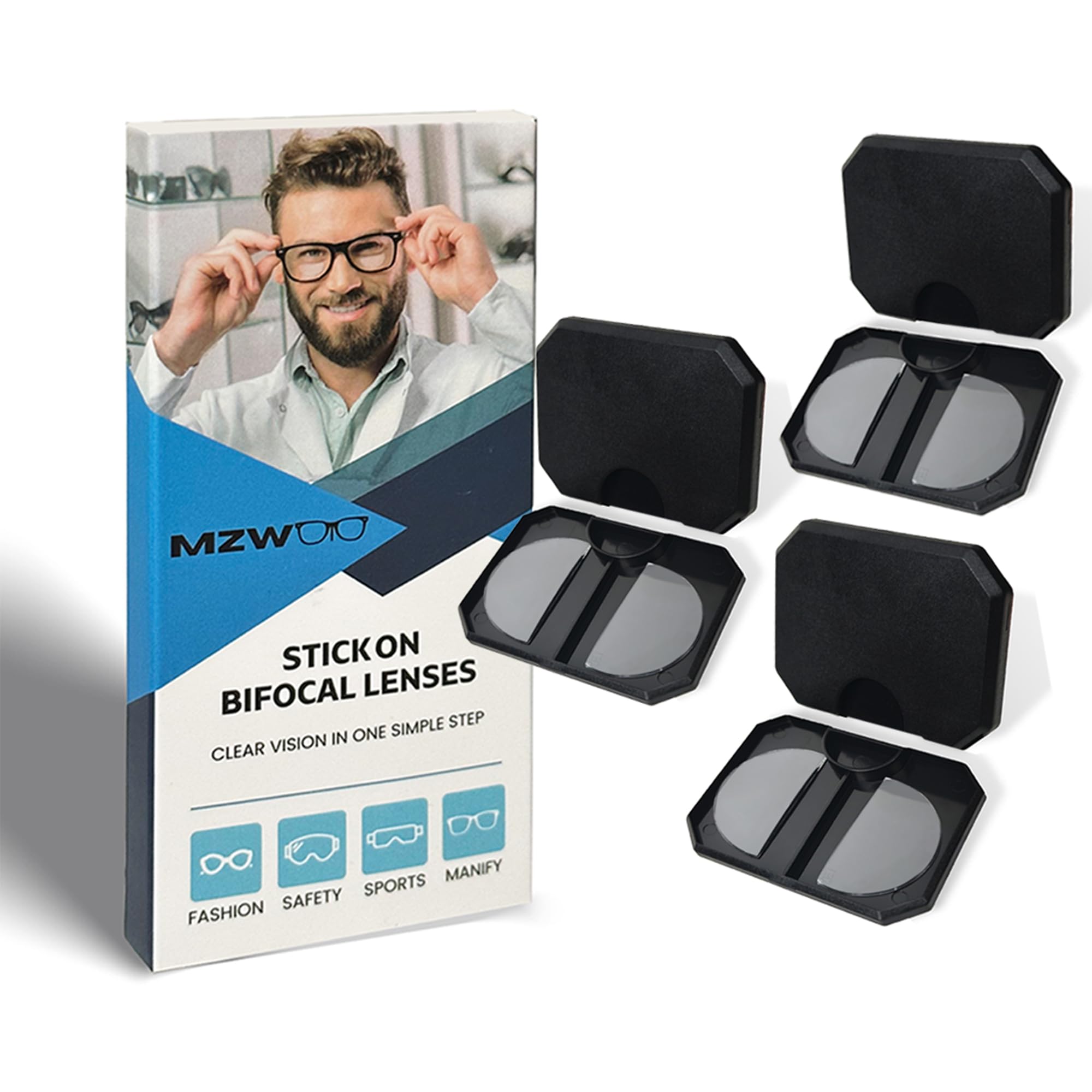 Photo 1 of MZWOTO 3 Pack Stick-On Bifocal Lenses for Sunglasses & Safety Glasses – Invisible Peel-and-Stick Reader Inserts, Self-Adhesive Reusable Diopter Magnifier Patches, Trim-to-Fit, +200