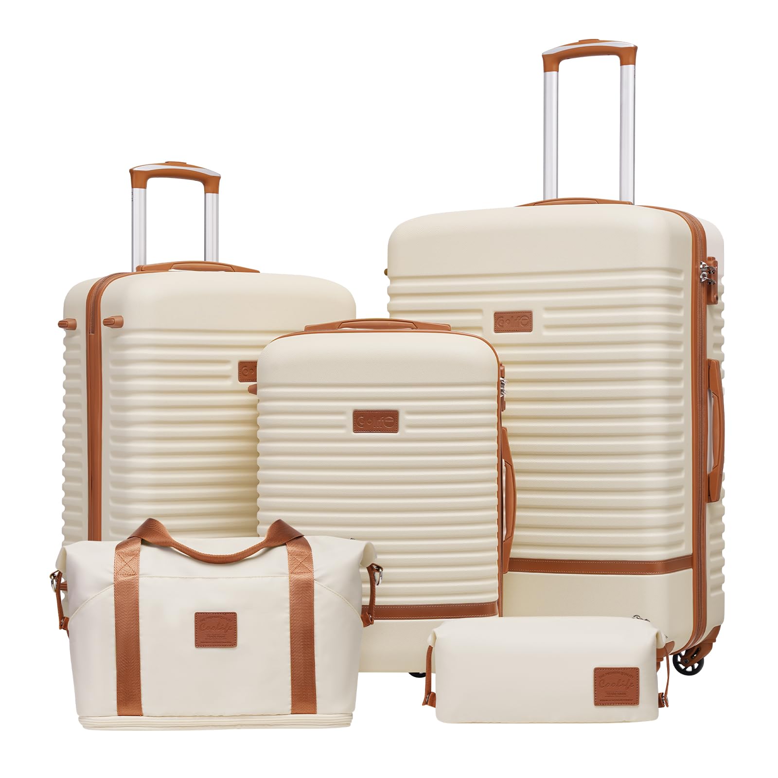 Coolife Suitcase Set 3 Piece Luggage Set Carry On Travel Luggage TSA Lock Spinner Wheels Hardshell Lightweight Luggage Set(White, 5 piece set) Image