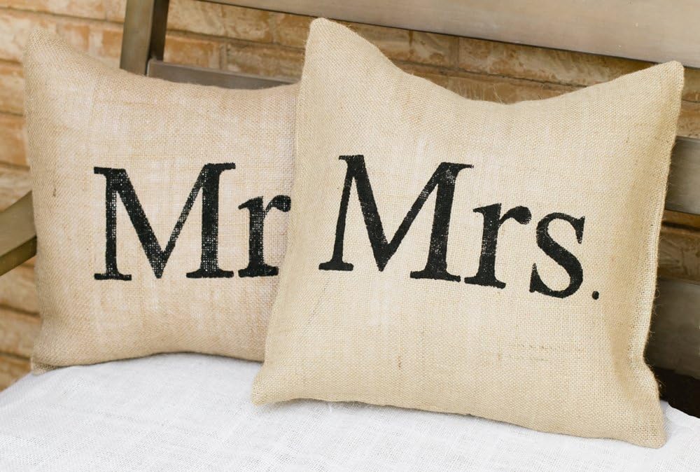 Mr. & Mrs. Burlap Pillow Set 18" X 18"