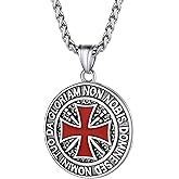 PROSTEEL Vintage Masonic Knight Templar Necklace, 316L Stainless Steel Round/Cross/Shield Pendant Necklace, Come with Box