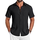 COOFANDY Mens Button Down Shirts Short Sleeve Shirt Casual Summer Beach Textured Shirts with Pocket