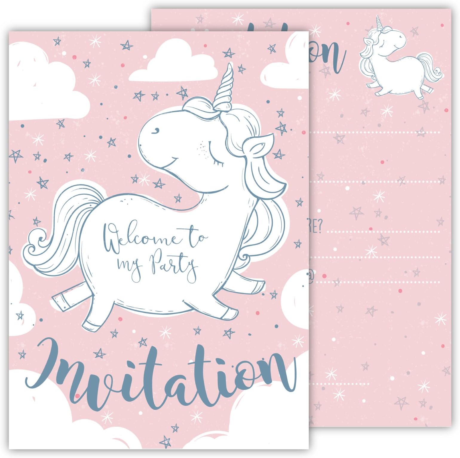 Pack of 12 Invites for Birthday Parties and Other Celebrations, Postcard Style Invitations, Size A6 - Unicorn (12 cards, Card 5)
