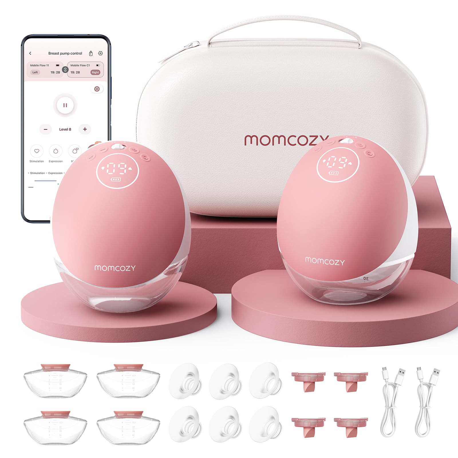 Photo 1 of Momcozy Wearable Breast Pump, Hands Free Upgraded Mobile Flow | M9, App Discreet Control with Personalized Multi-Modes & 15 Levels, Wearable Breast Pump 24mm, 2 Pack Cozy Red