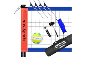NQV Outdoor Portable Volleyball Net with Poles - Adjustable Height Poles with Soft Volleyball Ball, Pump, Hammer, Boundary Line, and Carry Bag for Adults on Lawn,Backyard, Beach