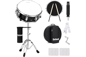Seteol Snare Drum Set, 14" x 5.5" Marching Snare Drum with Stand & Storage Padded Bag + Silent Mute Pad + Drums Sticks + Drumstick Holder + Drums Key + Damper Gels for All Ages (Black)