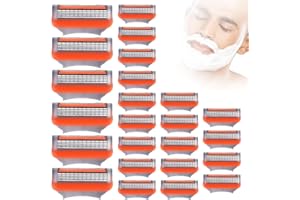 AMERZAM 24Pcs Premium Razor Blades for Men - 5-Layer Stainless Steel Refills Compatible with Fusion 5 Style Razors, Smooth Shaving Replacement Cartridges Value Pack