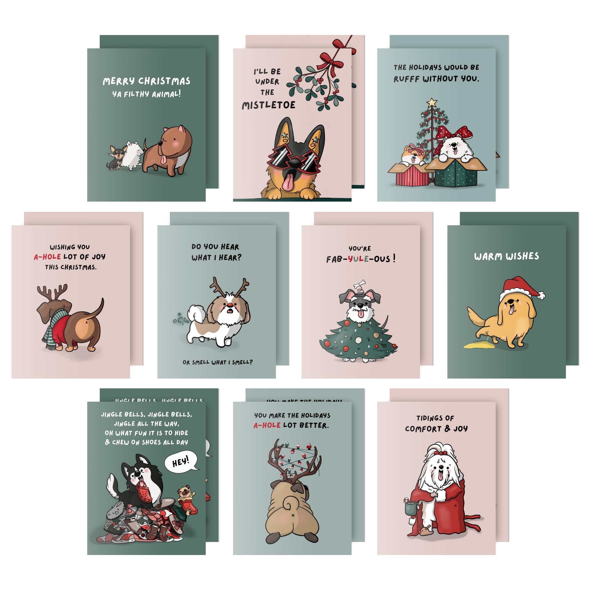 Funny Dog Christmas Card Pack – 20 Punny Festive Greeting Cards, Holiday Multipack, Cute & Blank Inside, for Dog Lovers, Family, Secret Santa, Colleagues (20 Cards Total - Dogs - 2 of each design) — image 1