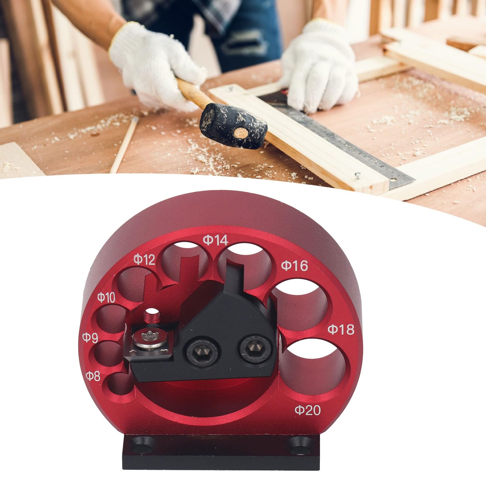 Dowel Maker Jig Kit, 8mm to 20mm Round Dowel Maker Jig with Wrench,8 Holes Adjustable Dowel Cutter Plate Electric Drill Milling Cylindrical Woodworking Tool for Wood Rods