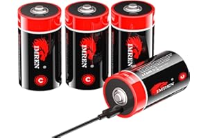 Imren C Batteries, 4 Pack 1.5V Lithium Rechargeable C Batteries with 4-in-1 USB-C Charging Cable，USB Rechargeable C Cell Batteries for Flashlights, Television Remote, Radios, Clocks, Toys