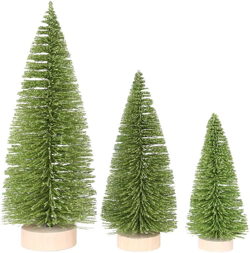 Ugood Light Green 2019 Christmas Tree Mini Light Green Pine Tree with Wood Base DIY Craft Table Decor 30cm/25cm/20cm/15cm (25CM)