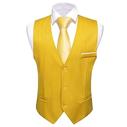 Barry.Wang Mens Yellow Vest Striped Formal/Leisure