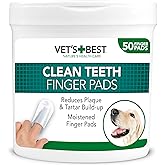 Vets Best Dental Care Finger Wipes | Reduces Plaque & Freshens Breath | Teeth Cleaning Finger Wipes for Dogs & Cats | 50 Disp
