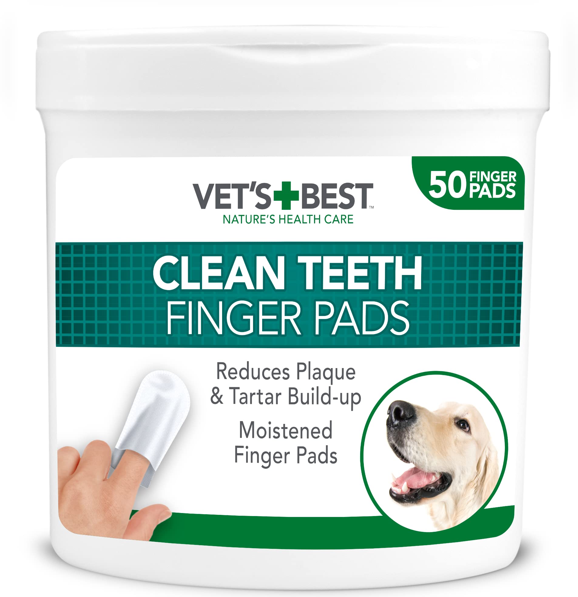 Vet's Best Dental Care Finger Wipes, Reduces Plaque & Freshens Breath, Teeth Cleaning for Dogs - 50 Disposable Wipes