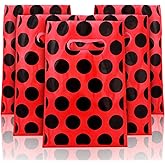 Teling 100 Pcs Ladybug Gift Bags Watermelon Ladybug Party Supplies Party Birthday Plastic Red Black Polka Dot Bags for Candy Wedding Shower Decorations