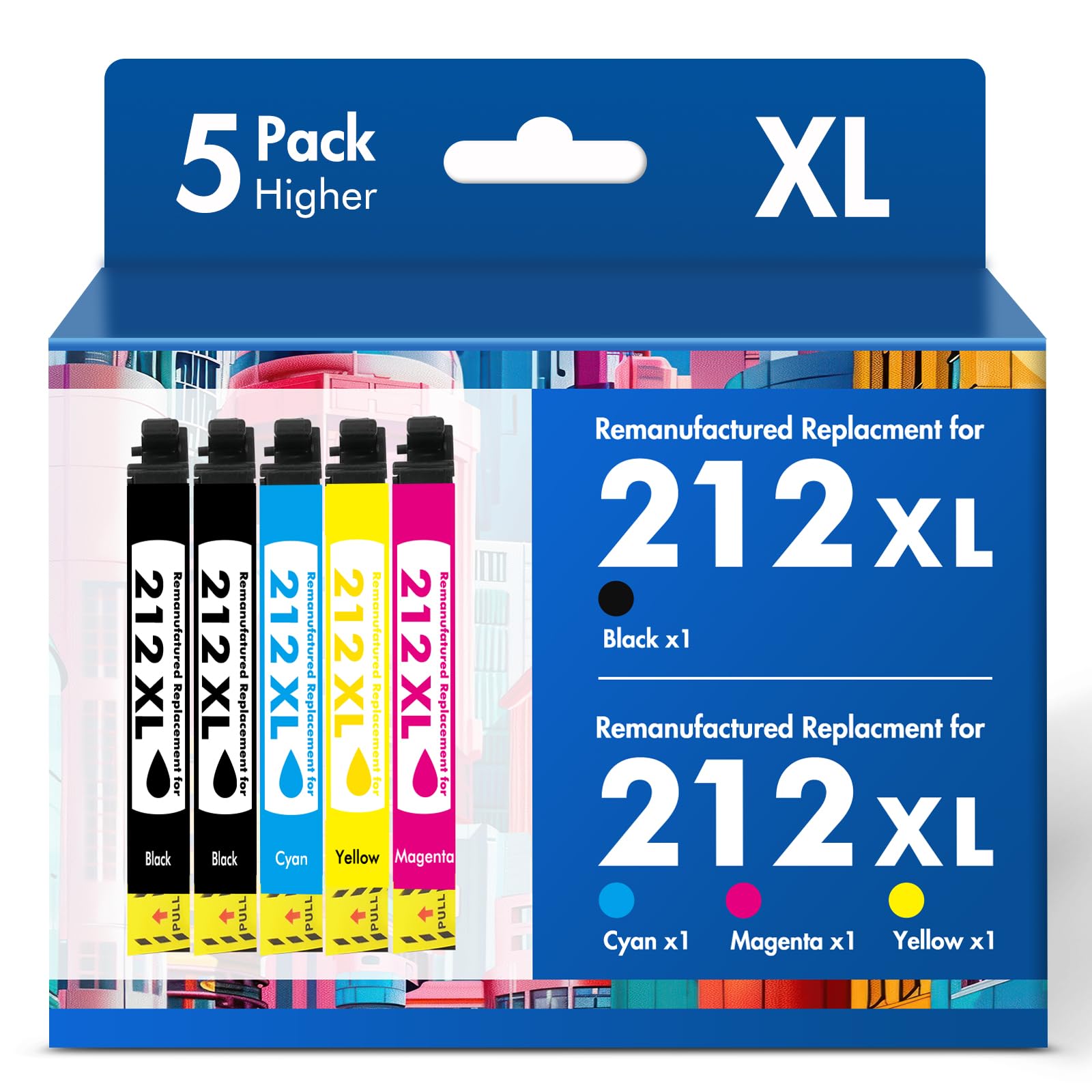 Photo 1 of 212XL 212 XL Ink Cartridges Combo Pack: Remanufactured Replacement for Epson Printer Workforce WF-2850 WF 2850 2830 WF-2830 WF-2810 Expression Home XP-4100 XP 4100 4105 XP-4105 (5 Pack-2BKCMY)