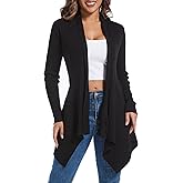 Women's Draped Open Front Cardigan, Soft Ribbed Knit Long Sleeve Irregular Hem All-Season Outerwear