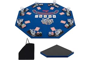 GLACER Folding Poker Table Top 8 Player, 48" Poker Topper Mat w/Cup Holders, Chips Tray, Carrying Bag for Texas Hold'em Casino, Blackjack, Home Cards Game Nights (Blue)