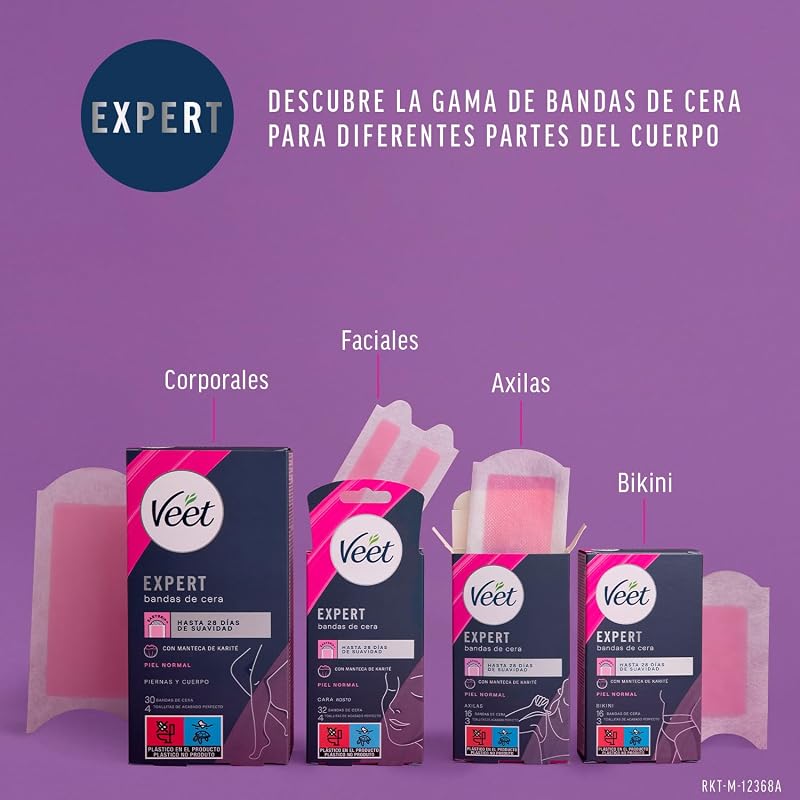 Expert Bandas de Cera Fría Depilatoria para Depilación Facial, Adecuado para Labio Superior (Bigote), con Manteca de Karité, 16 tiras