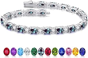 Iefil Tennis Bracelets for Women - 925 Sterling Silver Birthstone Bracelet, Anniversary Birthday Gifts for Women, Jewelry Gifts for Woman Her, 6.5"-7"