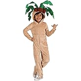 Kid’s Palm Tree Costume | Tropical Beach Plant Jumpsuit with Attached Plush Coconuts and Leaves