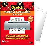 Scotch Thermal Laminating Pouches, 100 Count, Clear, 5 mil., Laminate Business Cards, Banners and Essays, Ideal Office or Sch