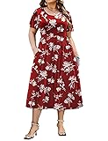 IN'VOLAND Plus Size Women Summer Short Sleeve Midi
