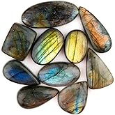CRYSTALINES 10pcs Wholesale Natural Labradorite Gemstones Cabochon, Bulk Spectrolite Polished Stones, DIY Jewelry Making, Chakra Healing Crystals, Wire Wrapping, Assorted Loose Supply