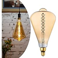 ALAMPEVER Dimmable LED Edison Bulb, 7W (40W Equivalent), ST164 Style Oversized Decorative Light Bulb with Amber Glass Finishi