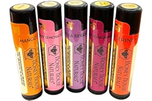 Honey House Naturals Lip Butter Gift Set – Rich & Anti-Aging – All Natural Ultra Moisturizing Lip Butter Infused with Essential Oils - 5 Piece Set - Made in the USA