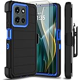 Leptech for Motorola Moto G 2025/2026 Case with 2 Pack Tempered Glass Screen Protector, [Holster Series] Kickstand Belt Clip Shockproof Protective Phone Case for Moto G Play 2026 (Black/Blue)