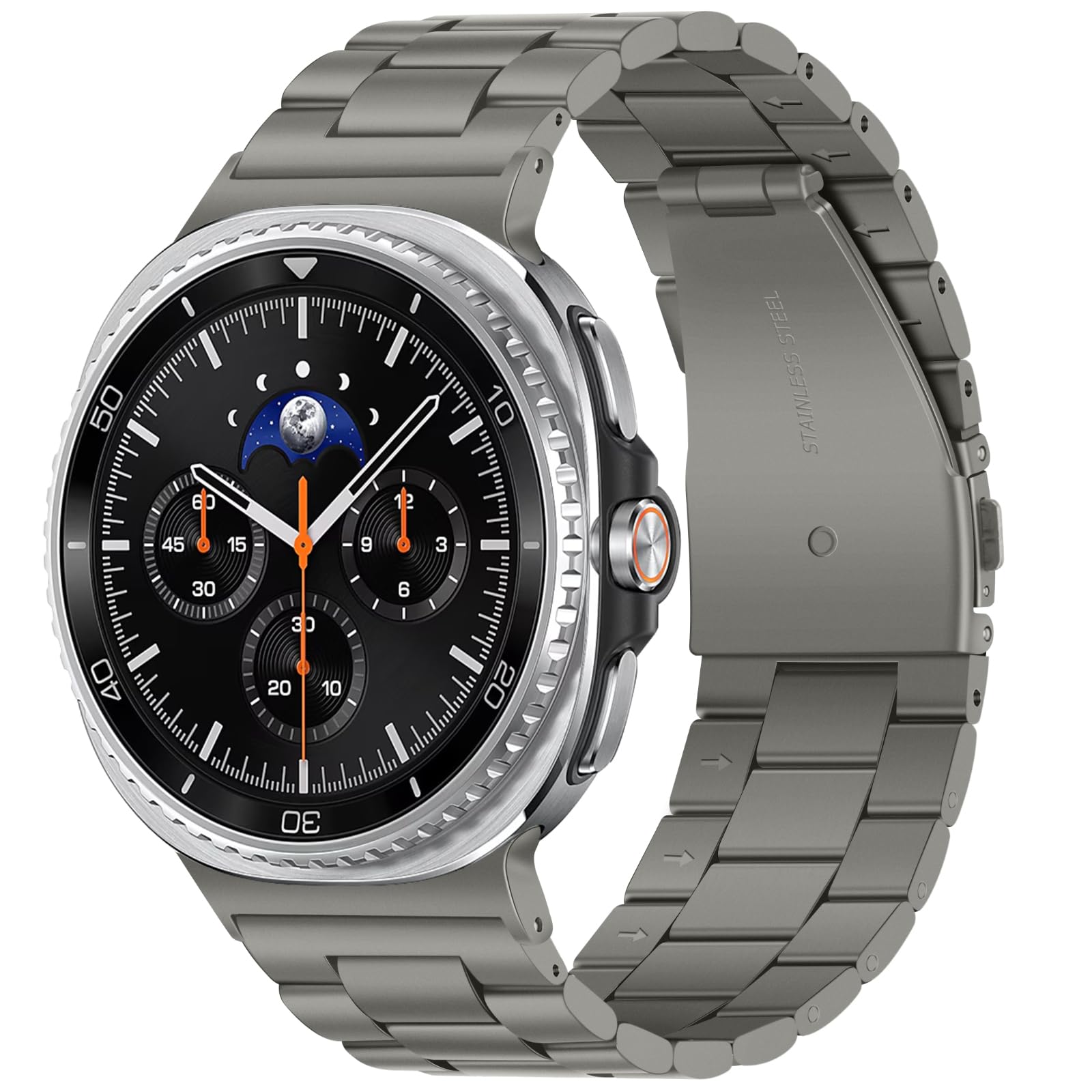 Photo 1 of Anlinser No Gap Bands Compatible with Samsung Galaxy Watch 8 Band 44mm 40mm/Watch 8 Classic Band 46mm, 22mm Metal Strap for Women Men, Gray Titanium