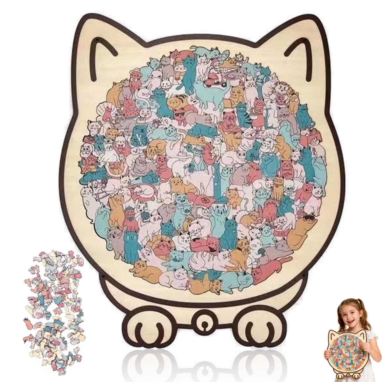 Cat Shaped Wooden Jigsaw Puzzle,135 Pcs Puzzle for Adults with Irregular Unique Cut Pieces, Wooden for Stress Relief and Home Decor, Challenging Cat Jigsaw Puzzles for Adults