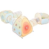 UTEX 6-in-1 Pop Up Play Tent with Tunnel Built-in Target Toss &amp; Ball Hole | Baby Ball Pit, Tunnel Toys for Toddlers 1-3, Macaron Hues, Tear-resistant Fabric, Indoor/Outdoor Playhouse