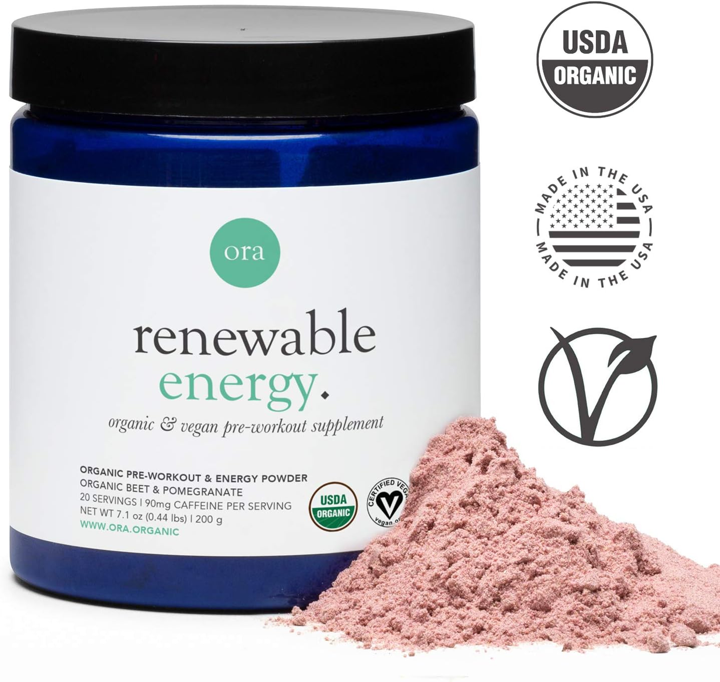 Ora Organic Natural Pre Workout Powder - Vegan Energy Supplement, Organic Beet Powder Blend Provides Jitter-Free Energy Boost & Focus, for Women & Men - Pomegranate Beet Flavor, 20 Servings: Health & Personal Care
