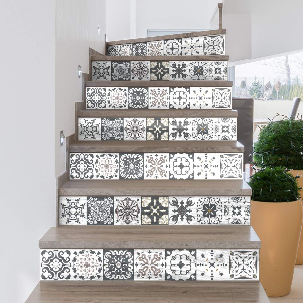 Ambiance-Live Col-Stairs-RV-A0106_30 x 105 cm Stair Tile Stickers, Vinyl, Romolo, 2 Strips of 15 x 105 cm