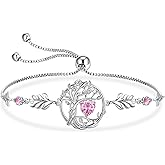 BELLNA S925 Sterling Silver Tree Of Life Birthstone Heart Charm Bracelet Gifts for Women Jewelry Anniversary Valentines Day Birthday Gifts Bracelets