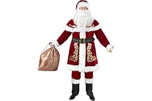 VAPICK Santa Claus Costume for Men 12pc. Santa Suit Adult Deluxe Velvet Christmas Santa Costume Set
