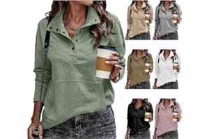 Feunu Sweatshirts for Women Henley Neck Pullover Tops Casual Long Sleeve Lightweight Sweatshirts Fashion Outfits Clothes