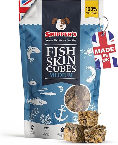 Skipper's Fish Skin Jerky Cubes Medium 70g - Hypoallergenic Grain Free Dog