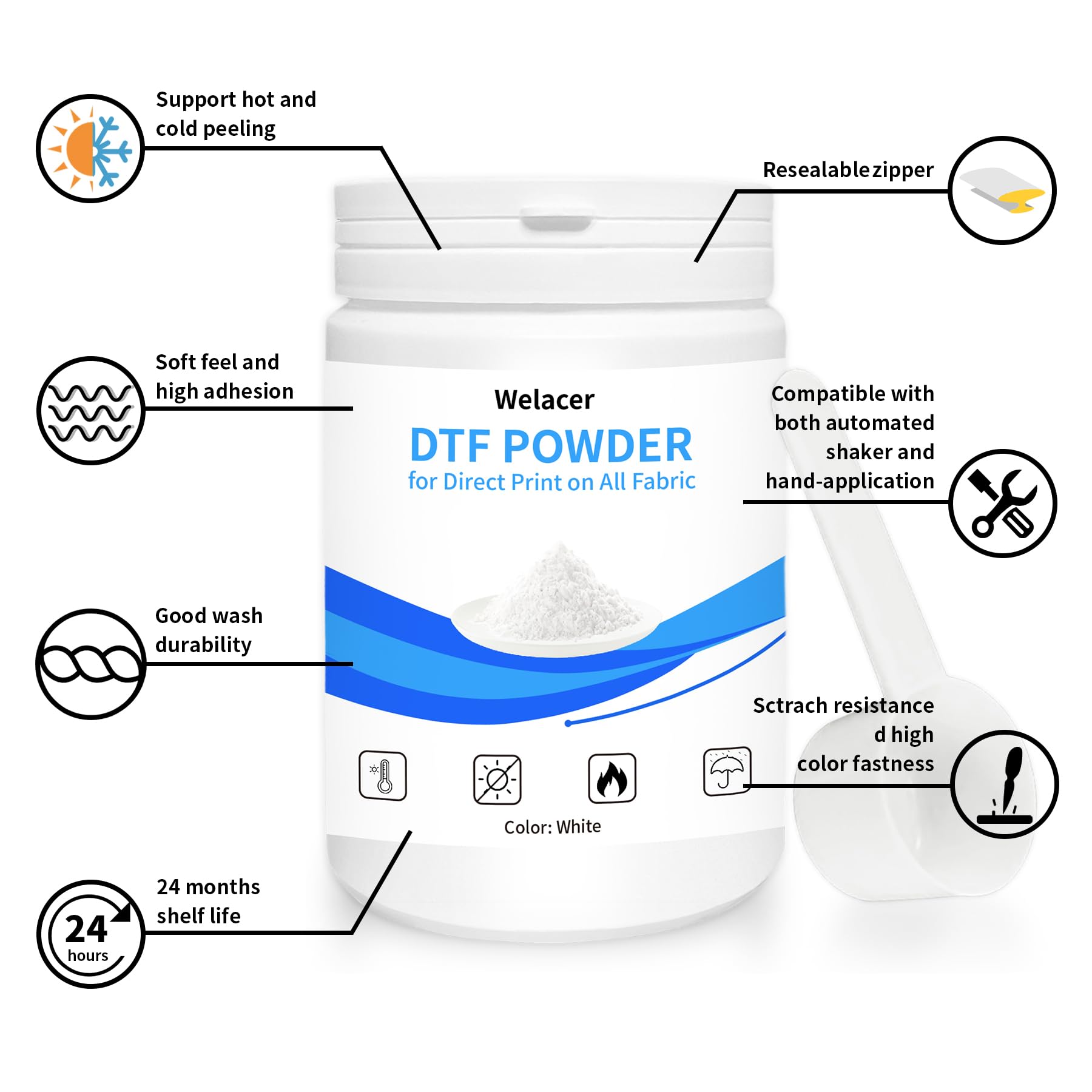 DTF Powder White Digital Transfer Hot Melt Adhesive 500g / 17.6oz, DTG Pretreat Powder DTF DTG Printer Direct Print on All Fabric Include T Shirt Jeans Cotton Textile etc