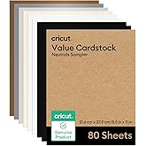 Cricut Value Cardstock Paper, Neutrals Sampler - 80 sheets (8.5" x 11") - Compatible with Joy Xtra, Explore, & Maker Machines - Letter Size