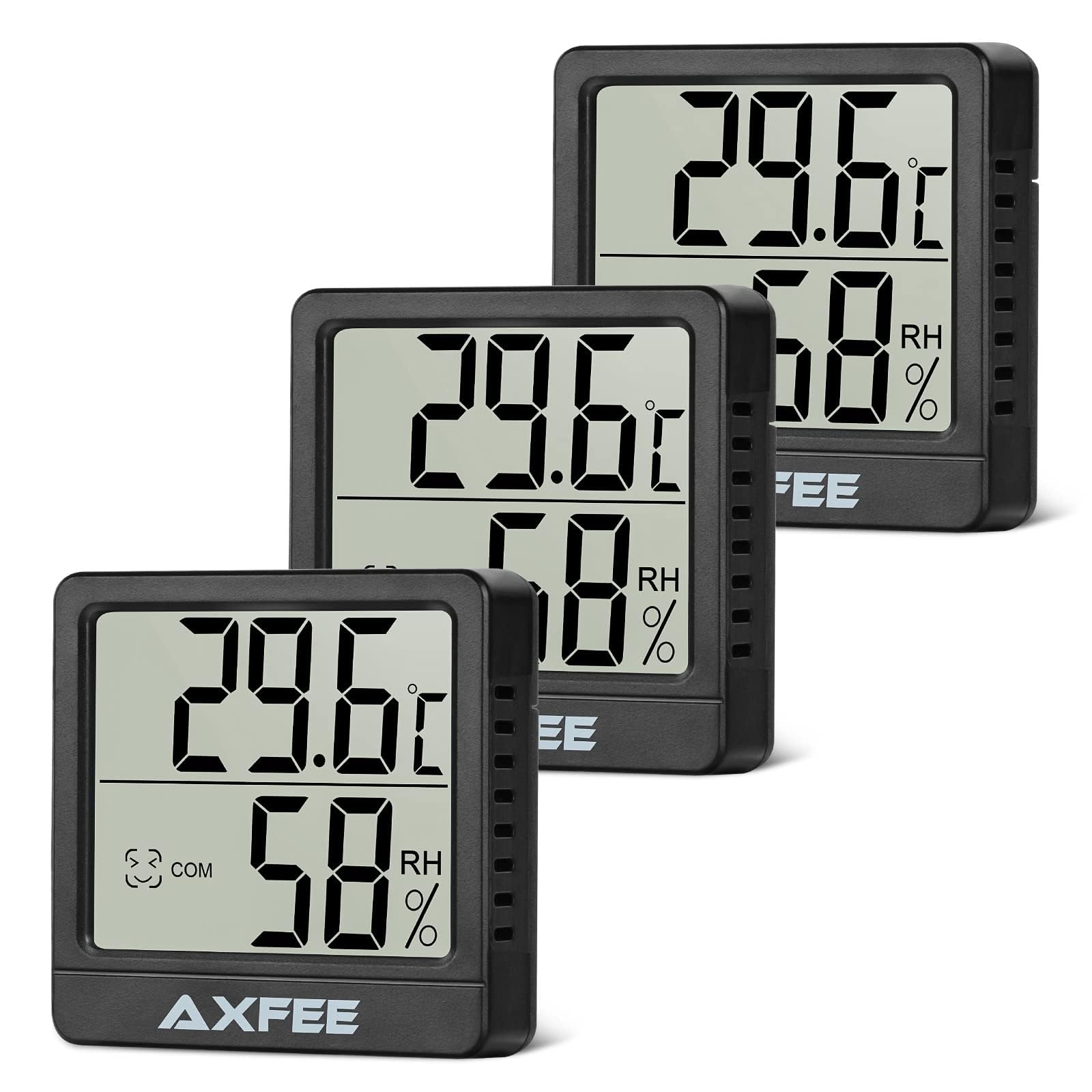 AXFEE Digital Mini Thermometer Hygrometer, 3 Pack Room Temperature Monitor And Humidity Meter,Humidity Meter With High Accuracy for Interior, Baby Room, Living Room, Office (Black)