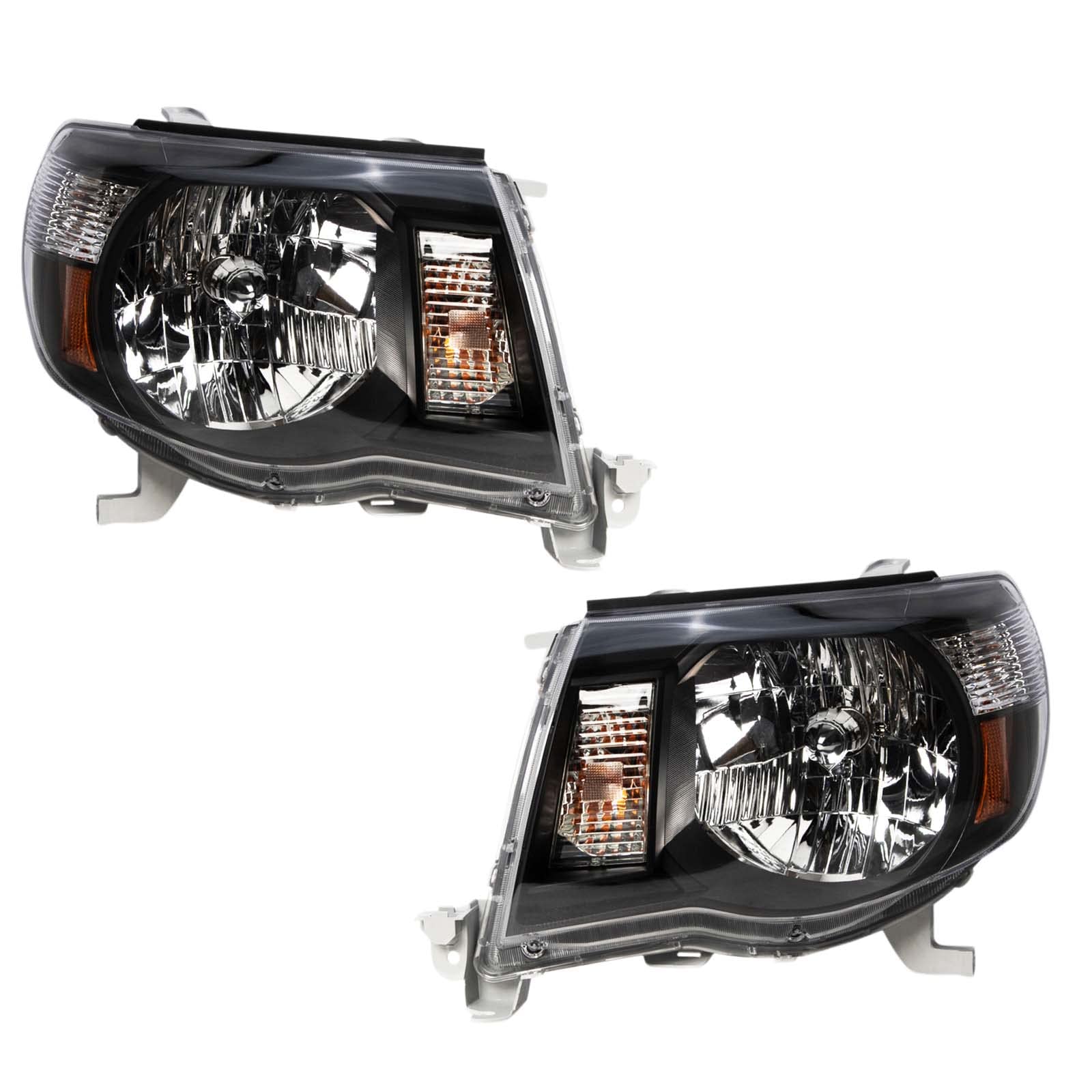 TRQ 2 Piece Headlight Assembly Set Halogen Black