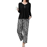 Reliwel Womens Cotton Pajama Sets Long Sleeve Tops and Full-Length Sleepwear Set Two-Piece Pjs with Pockets Soft Loungewear