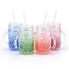 ANHO Freezer Mug Double Wall Gel Beer 18 OZ with Handle Cup Red, Orange, Blue, Green 4 Set for Party (570ml)
