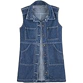 HALITOSS Women Button Down Mid Long Denim Jean Vest Waistcoat Sleeveless Jacket