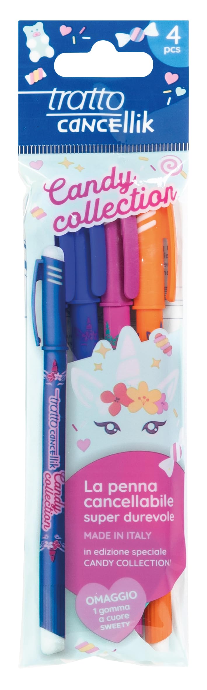 Tratto Cancellik Pack of 4 + Heart Shaped Eraser